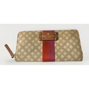 Kate Spade Neda Signature Classic Dot Noel Beige Pink Red Zip Around Wallet